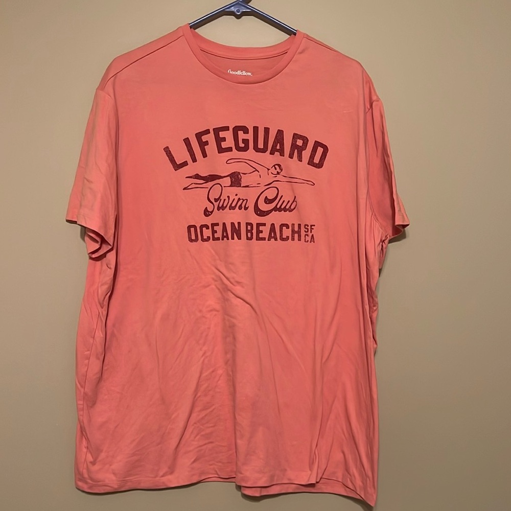 Men’s Pink Goodfellow t-shirt “Lifeguard” “Ocean Beach SF CA” “swim club”